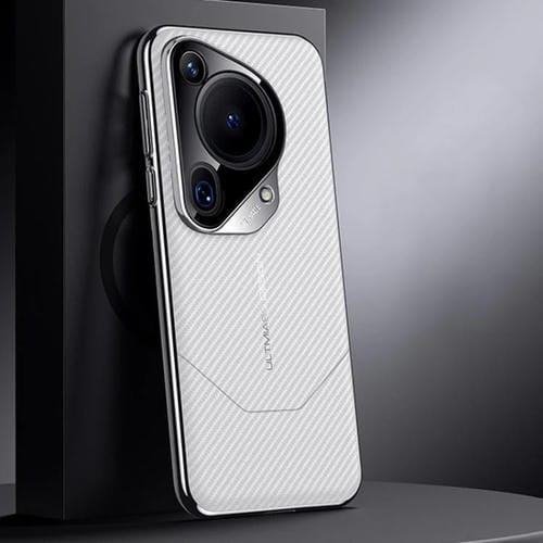 Funda para Huawei Pura 70 Ultra Premium con imitación de fibra de carbono y diseño de vanguardia (blanca)