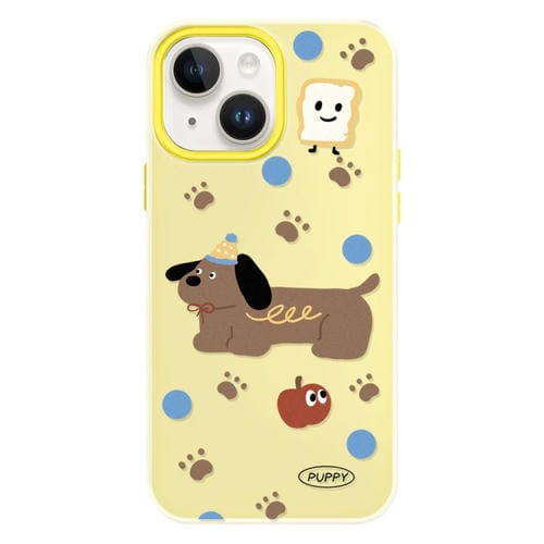 Funda híbrida TPU y PC iPhone 15 con tacto sedoso (Marrón Cachorro Amarillo)