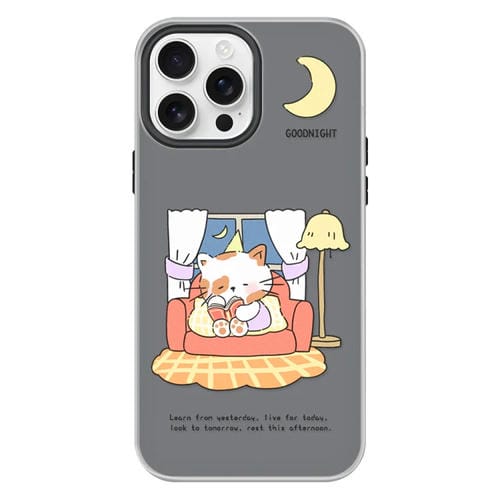 Funda híbrida TPU Policarbonato iPhone 13 Pro Max Gato Entrenamiento Nocturno (Negro)