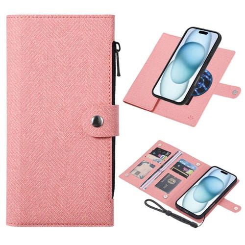 Funda de Cuero con Tapa Magnética Rfid Magsafe para iPhone 15 Plus Vili Gbs Series (Rosa)
