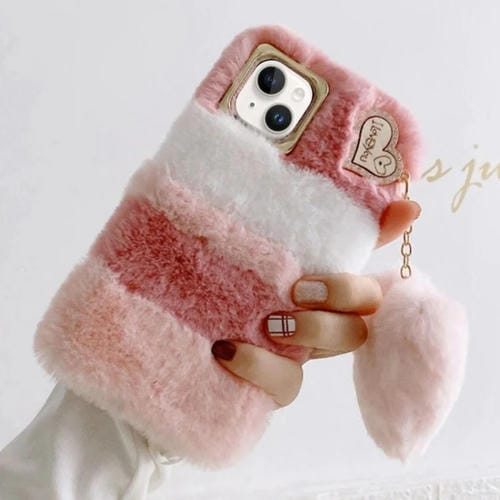 Funda de Silicona con Colgante y Diseño de Flores de Diamantes Dorados para iPhone 13 Mini (Rosa y Blanco)