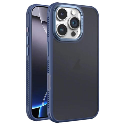 Estuche para teléfono iPhone 16 Pro Max con marco de Lente de metal esmerilado y enfriamiento lateral (Azul)