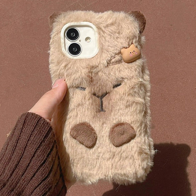 Funda para iPhone 16 con Diseño de Capibara de Peluche en 3D y Cobertura Total (Marrón)