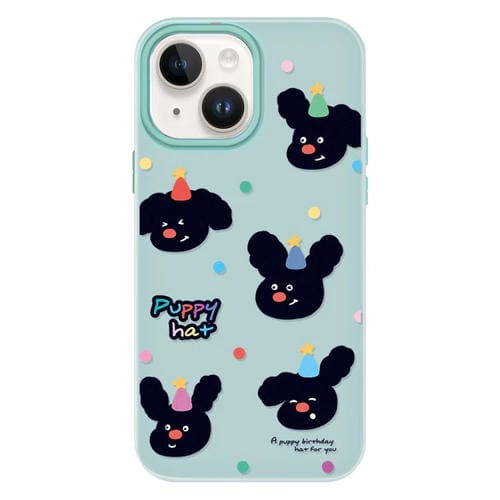 Funda híbrida TPU y Policarbonato iPhone 14 Plus Sombrero de Cachorro (Verde Claro)