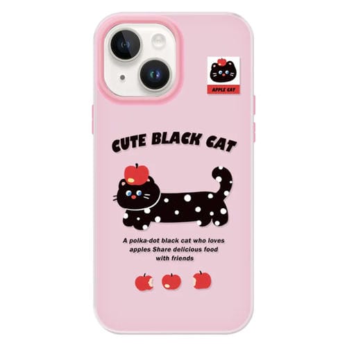 Funda híbrida TPU PC para iPhone 14 Plus con tacto sedoso (Apple Black Cat Pink)