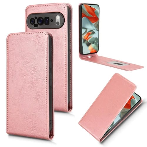 Funda de Cuero con Tapa Vertical Magnética para Google Pixel 9 Pro Xl (Oro Rosa)