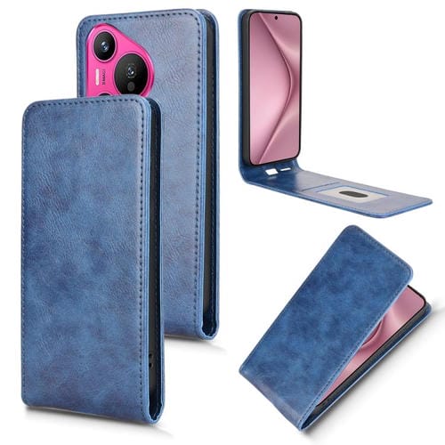 Funda de Cuero con Tapa Vertical Magnética para Huawei Pura 70 5G (Azul)