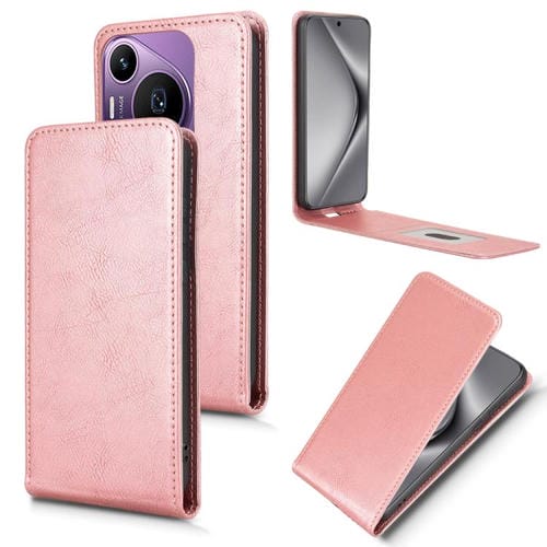 Funda Cuero con Tapa Vertical Magnética para Huawei Pura 70 Pro 5G/70 Pro+ 5G (Oro Rosa)