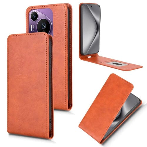 Funda de Cuero con Tapa Vertical Magnética para Huawei Pura 70 Pro 5G y 70 Pro+ 5G (Marrón)