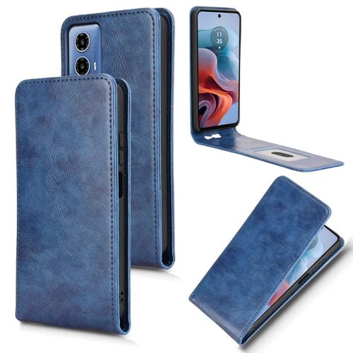 Funda de Cuero con Tapa Vertical Magnética para Motorola Moto G34 5G y G45 5G (Azul)