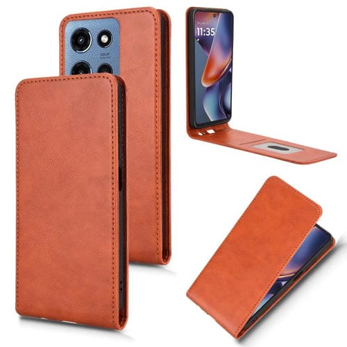 Funda de Cuero con Tapa Vertical Magnética para Motorola Moto G 5G 2025 (Marrón)