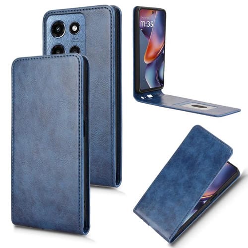 Funda de Cuero con Tapa Vertical Magnética para Motorola Moto G Play 2025 (Azul)