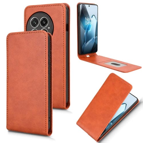 Funda de Cuero con Tapa Vertical Magnética para OnePlus 13 (Marrón)