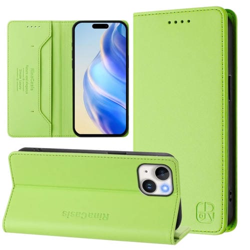 Funda Cuero Doble Pliegue Succión Magnética iPhone 14 Plus Rc01 (Verde Hierba)