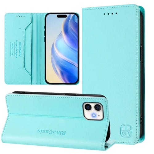 Funda de Cuero Rc01 para iPhone 12 Mini con Doble Pliegue y Succión Magnética (Verde Menta)