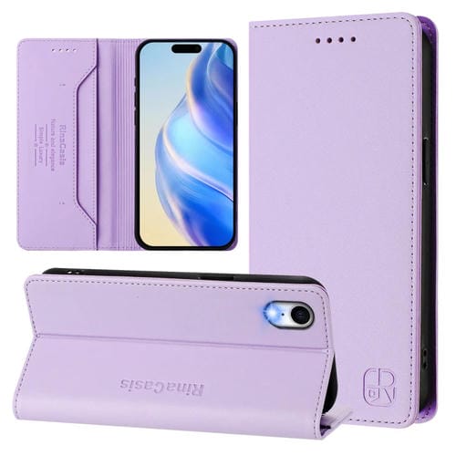 Funda de Cuero con Doble Pliegue y Succión Magnética para iPhone Xr Rc01 (Morado Claro)