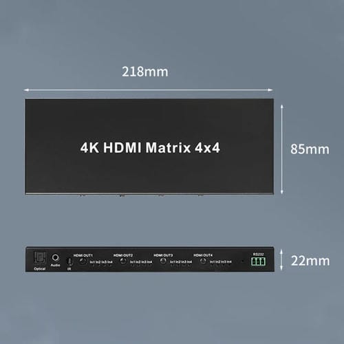 Conmutador de Matriz HDMI Measy Mt4344 4K 30 Hz 4 Entradas 4 Salidas Compatible con Conmutación sin Interrupciones (Negro) Enchufe Británico