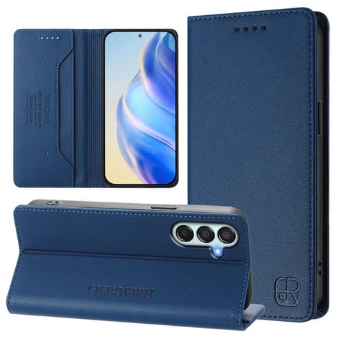 Funda Cuero Samsung Galaxy M35 5G Rc01 Doble Pliegue Succión Magnética Rfid (Azul Oscuro)