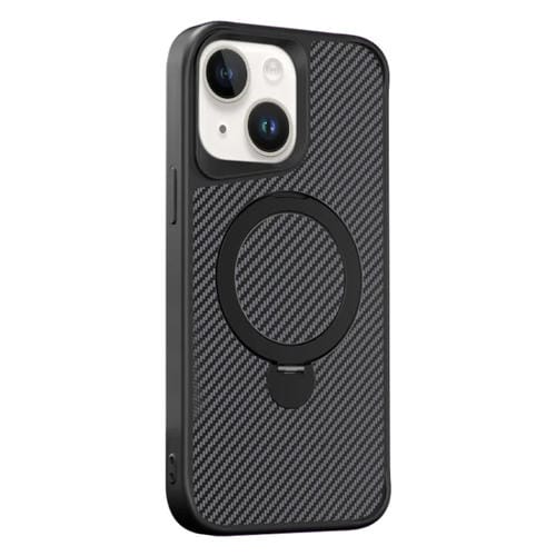 Funda para teléfono iPhone 15 con soporte Magsafe 360 y textura de fibra de carbono (Negra)