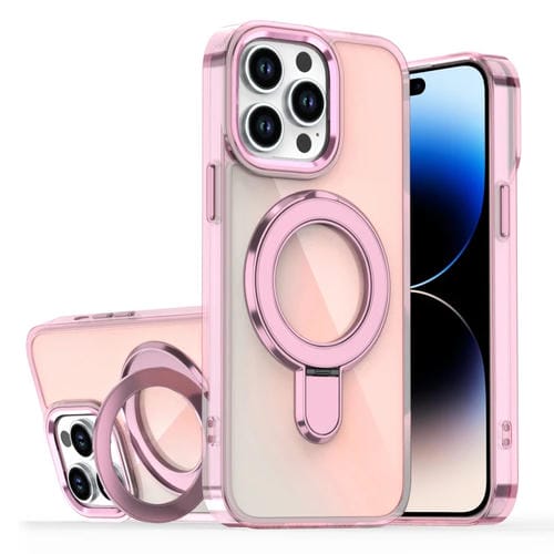 Estuche para Teléfono con Soporte Magsafe iPhone 14 Pro Max Revestimiento Degradado (Rosa Transparente)