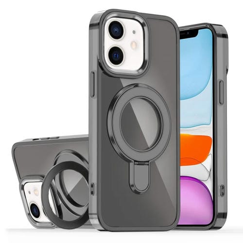 Estuche para teléfono Apple iPhone 11 con soporte Magsafe y revestimiento degradado (Negro Transparente)