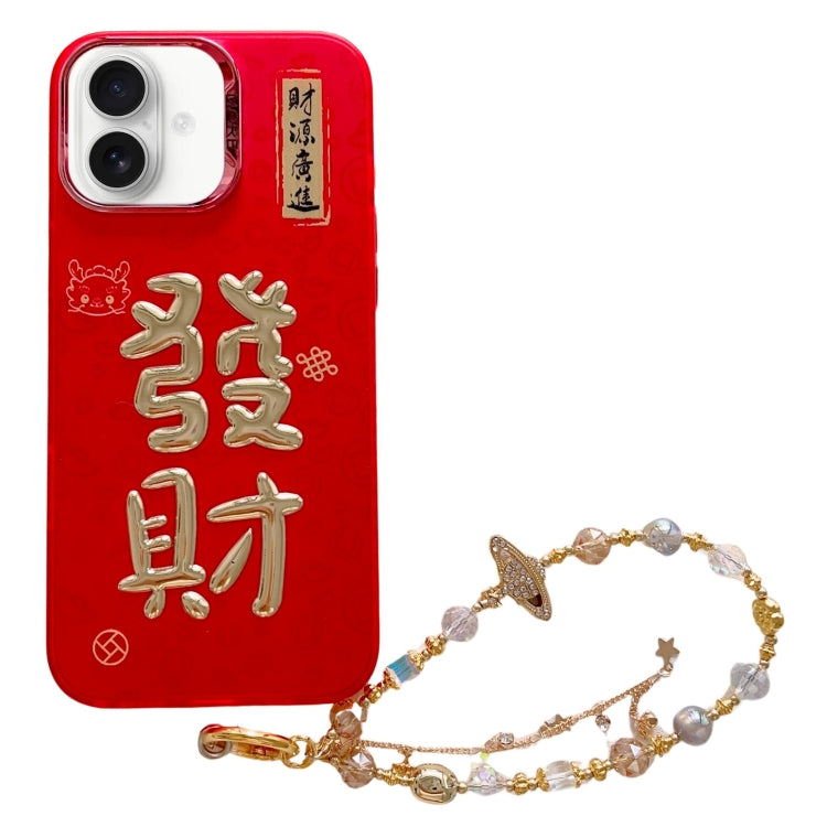 Estuche para Teléfono iPhone 16 Estampado Dorado 3D Imd Cadena de Cristal (Fortune)