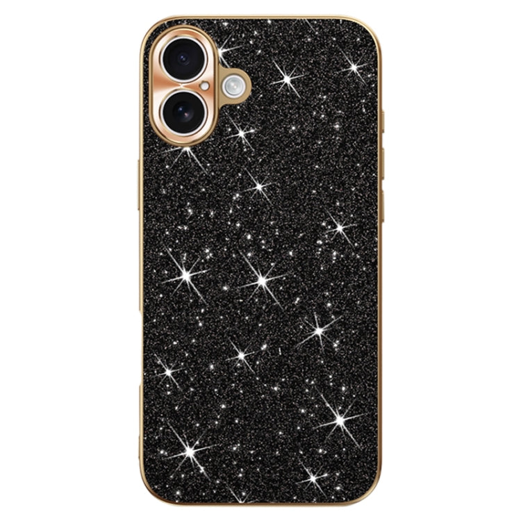 Estuche para Teléfono iPhone 16 con Anillo de Lente Textura Cd y Diamante (Negro)
