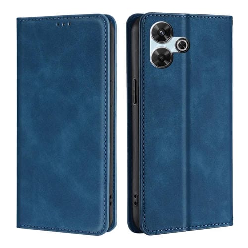 Funda de Cuero Magnética con Tacto de Piel para Redmi 13 4G (Azul)