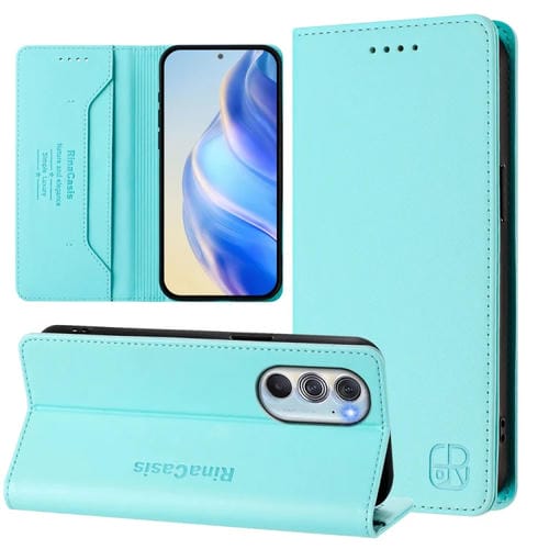 Funda de Cuero Motorola Edge 30 Pro Edge X30 Rc01 Doble Pliegue Succión Magnética (Verde Menta)