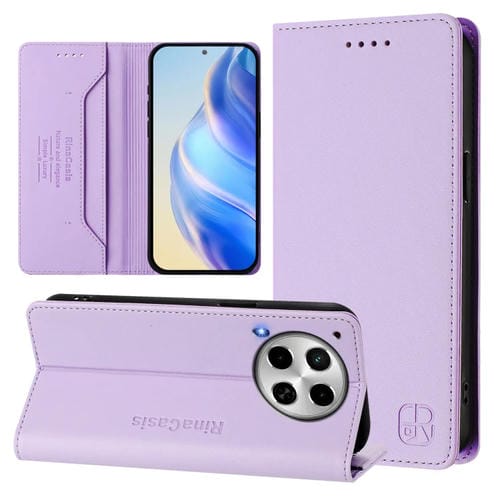 Funda de Cuero Rfid para Tecno Camon 30 4G/5G Rc01 con Doble Pliegue y Succión Magnética (Morado Claro)