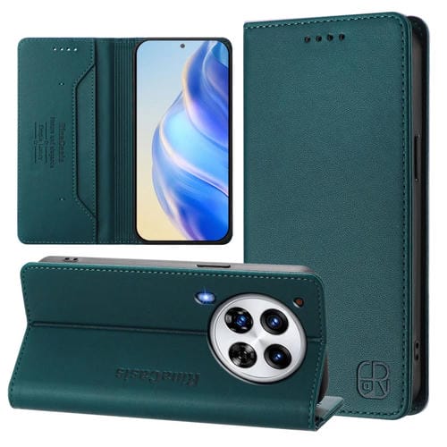 Funda de Cuero Rfid para Tecno Camon 30 Premier 5G Rc01 con Doble Pliegue y Succión Magnética (Verde Oscuro)