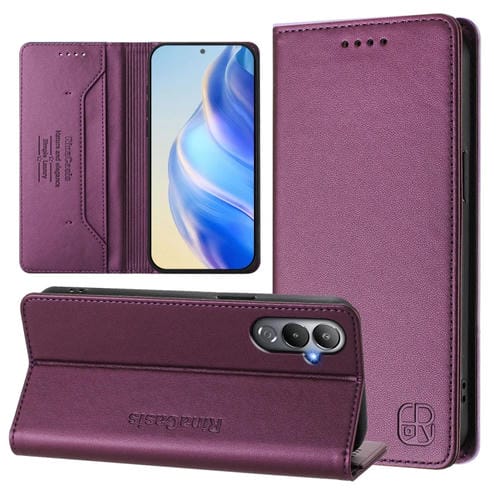 Funda de Cuero Rfid para Tecno Pova 4 Rc01 con Doble Pliegue y Succión Magnética (Violeta)
