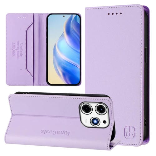 Funda de Cuero con Doble Pliegue y Succión Magnética Rfid para Tecno Spark 10 Pro Magic Rc01 (Morado Claro)