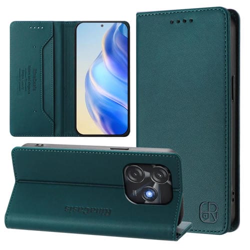 Funda de Cuero Rfid para Tecno Spark 10C / 10 4G Rc01 con Doble Pliegue y Succión Magnética (Verde Oscuro)