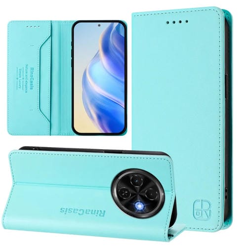 Funda de Cuero para Tecno Spark 30C Rc01 con Doble Pliegue y Succión Magnética Rfid (Verde Menta)