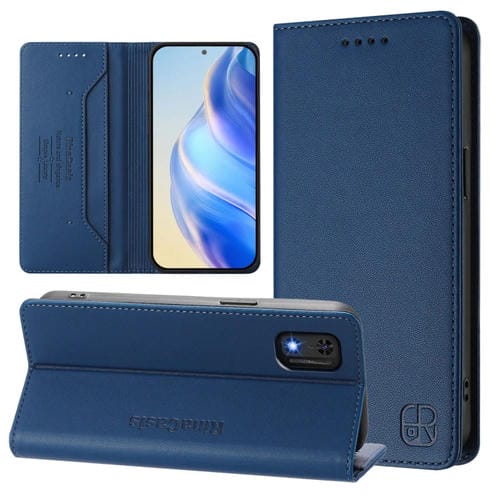 Funda de Cuero con Doble Pliegue y Succión Magnética Rfid para Itel A23 Pro/A17/Tecno Pop 5 Rc01 (Azul Oscuro)