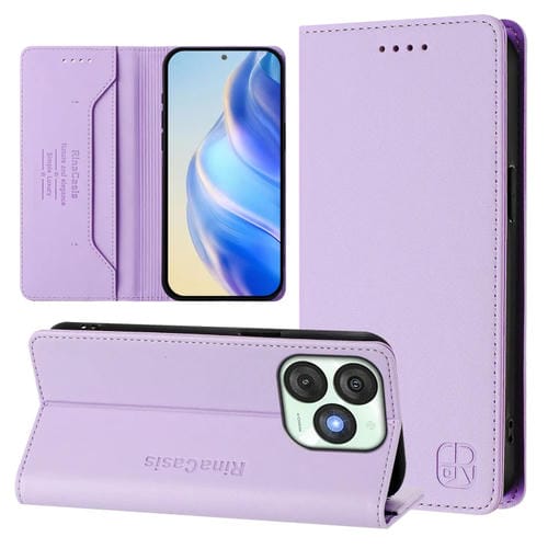 Funda de Cuero Rfid con Doble Pliegue y Succión Magnética para Teléfono Itel A50 Rc01 (Morado Claro)