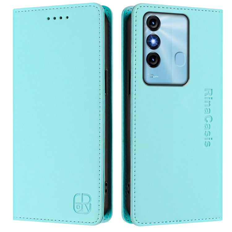 Funda de Cuero Rfid Itel P38/S17/Vision 3 Rc01 con Doble Pliegue y Succión Magnética (Verde Menta)