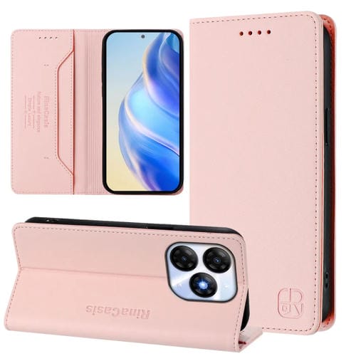 Funda de Cuero Rfid con Doble Pliegue y Succión Magnética para Itel P55 4G/Infinix Smart 8 Rc01 (Rosa)