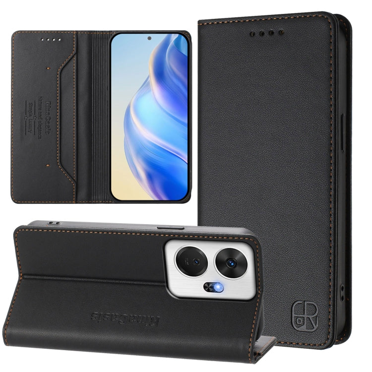 Funda de Cuero Rfid para Teléfono Itel P55+ Rc01 con Doble Pliegue y Succión Magnética (Negra)