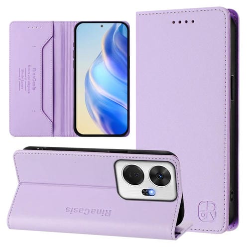 Funda de Cuero Rfid para Teléfono Itel P55+ Rc01 con Doble Pliegue y Succión Magnética (Morado Claro)