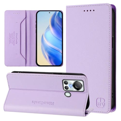 Funda de Cuero Rfid para Teléfono Itel S18/Vision 5 Rc01 con Doble Pliegue y Succión Magnética (Morado Claro)