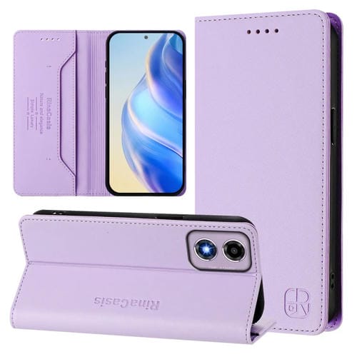 Funda de Cuero Motorola Moto E14/G24/G04/G04S Rc01 con Doble Pliegue y Succión Magnética (Morado Claro)