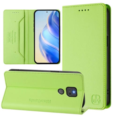 Funda de Cuero Motorola Moto G Play 2021 Rc01 con Doble Pliegue y Succión Magnética (Verde Hierba)