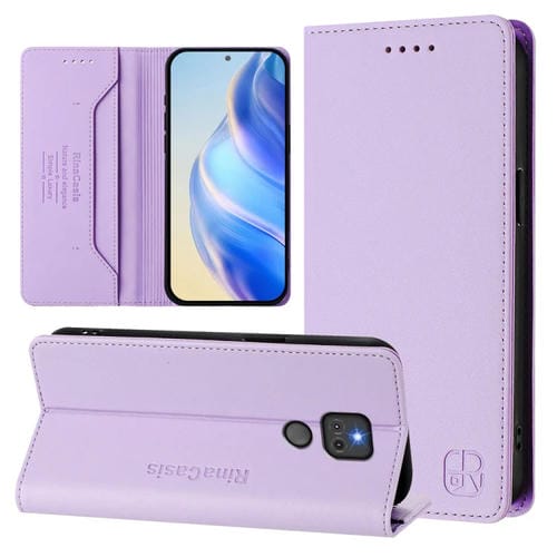 Funda de Cuero Motorola Moto G Play 2021 Rc01 con Doble Pliegue y Succión Magnética (Morado Claro)