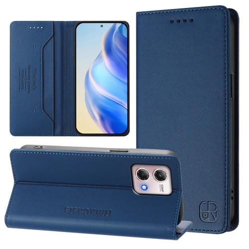 Funda de Cuero con Doble Pliegue y Succión Magnética para Motorola Moto G Stylus 4G (2023) (Azul Oscuro)