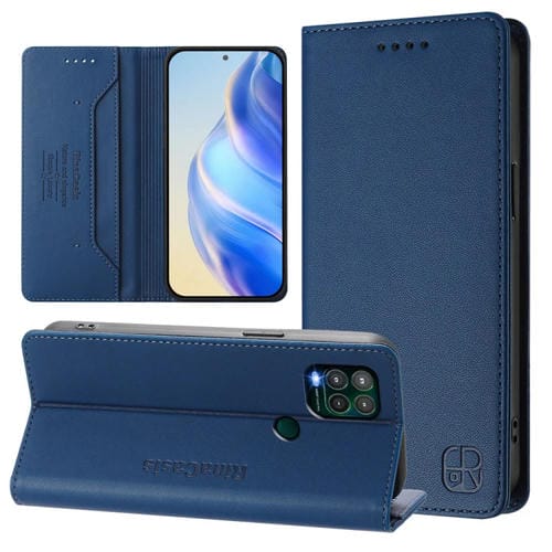 Funda de Cuero Motorola Moto G Stylus 5G 2021 Rc01 con Doble Pliegue y Succión Magnética (Azul Oscuro)
