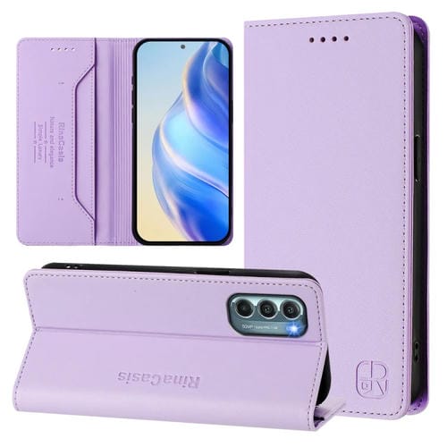 Funda de Cuero Motorola Moto G Stylus 5G 2022 Rc01 con Doble Pliegue y Succión Magnética (Morado Claro)