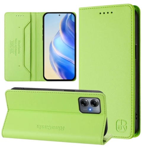 Funda de Cuero Motorola Moto G14/G54 Brasil/Ue Rc01 con Doble Pliegue y Succión Magnética (Verde Hierba)
