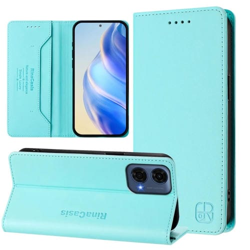 Funda de Cuero con Doble Pliegue y Succión Magnética Rfid para Motorola Moto G24 Power India Rc01 (Verde Menta)